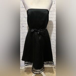Bari Jay Strapless Belted Black Dress With Tulle Bottom Underlay Size 12